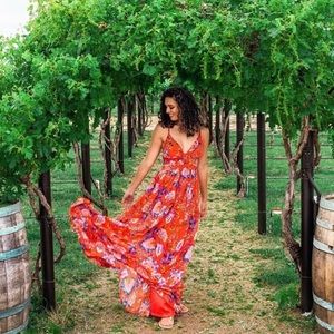 Red floral maxi dress